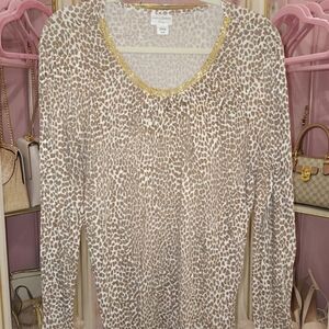 Jaclyn Smith Beige Animal Print Long Sleeve Top